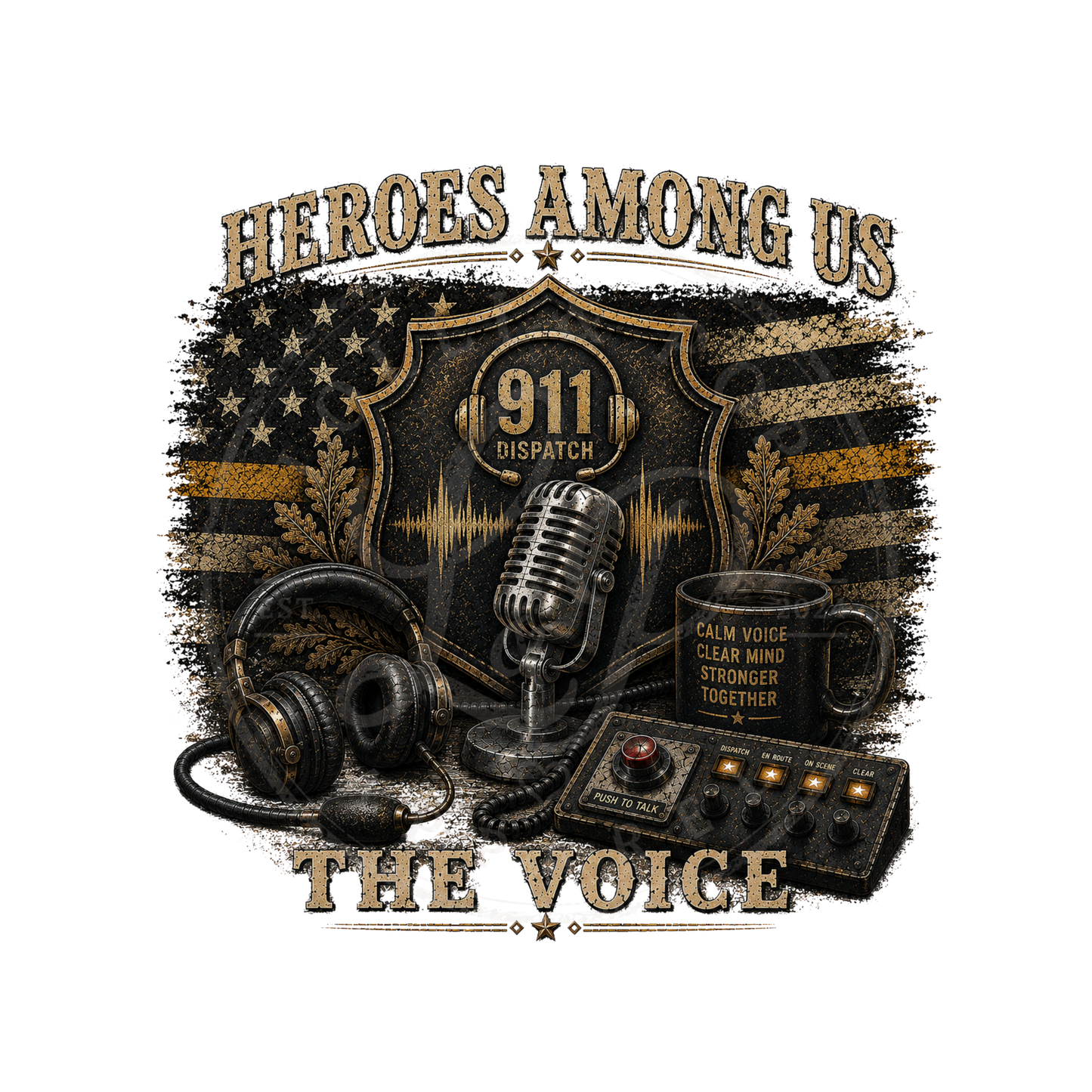 Heroes Among Us vintage 911 dispatcher artwork honoring the calm voice, courage, and dedication behind every emergency call.