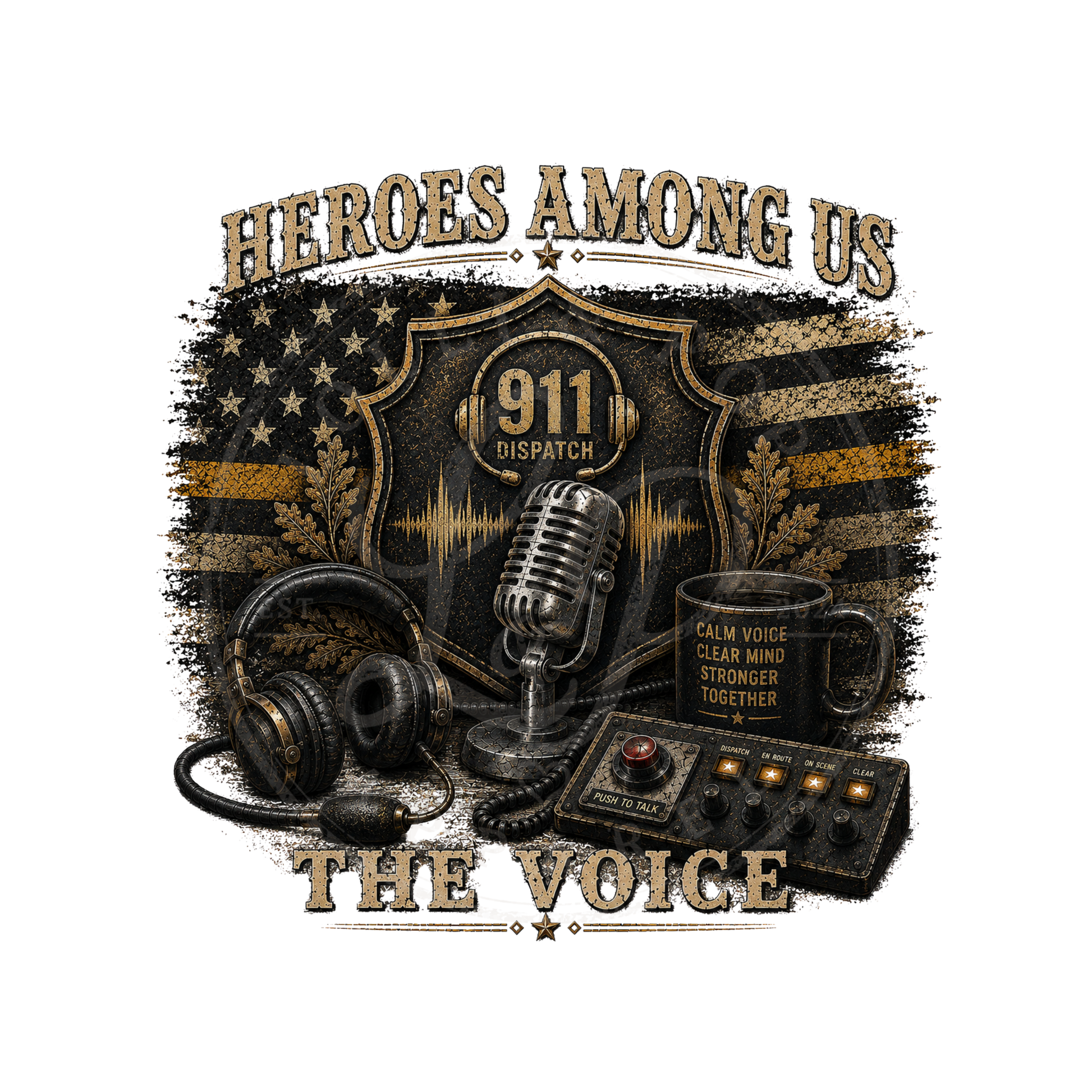 Heroes Among Us vintage 911 dispatcher artwork honoring the calm voice, courage, and dedication behind every emergency call.